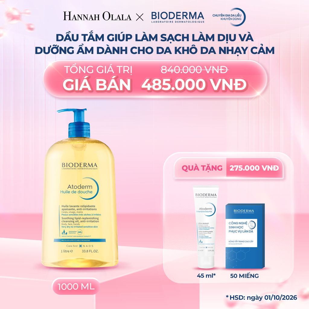 K24_DEAL 24: DẦU TẮM GIÚP LÀM SẠCH, LÀM DỊU VÀ DƯỠNG ẨM DÀNH CHO DA KHÔ, DA NHẠY CẢM 1000ML