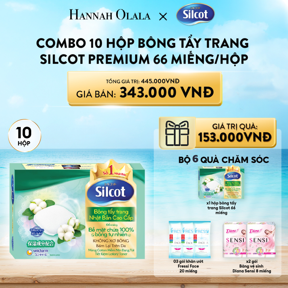 A538_Deal 2: COMBO 10 HỘP BÔNG TRANG ĐIỂM (BÔNG TẨY TRANG) CAO CẤP SILCOT PREMIUM 66 MIẾNG/HỘP