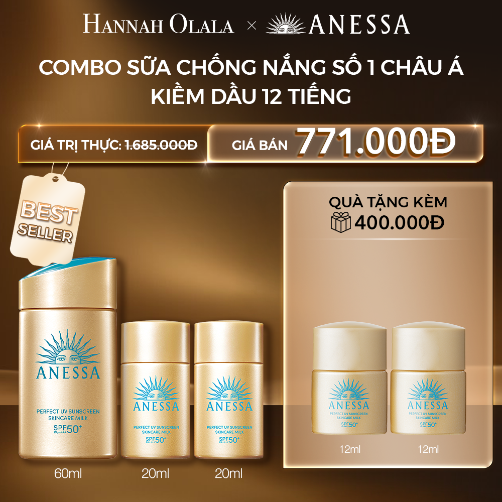 C12: DEAL 2: COMBO SỮA CHỐNG NẮNG DƯỠNG DA KIỀM DẦU BẢO VỆ HOÀN HẢO ANESSA GOLD MILK SPF50+ PA++++ 60ML + 20MLX2