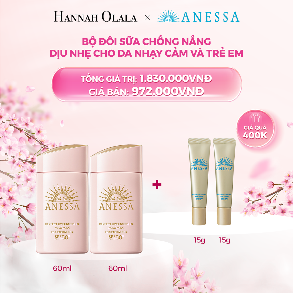 M615_DEAL 2: BỘ 2 KEM CHỐNG NẮNG DẠNG SỮA DƯỠNG DA DỊU NHẸ CHO DA NHẠY CẢM VÀ TRẺ EM ANESSA SPF 50+ PA++++ 60ML