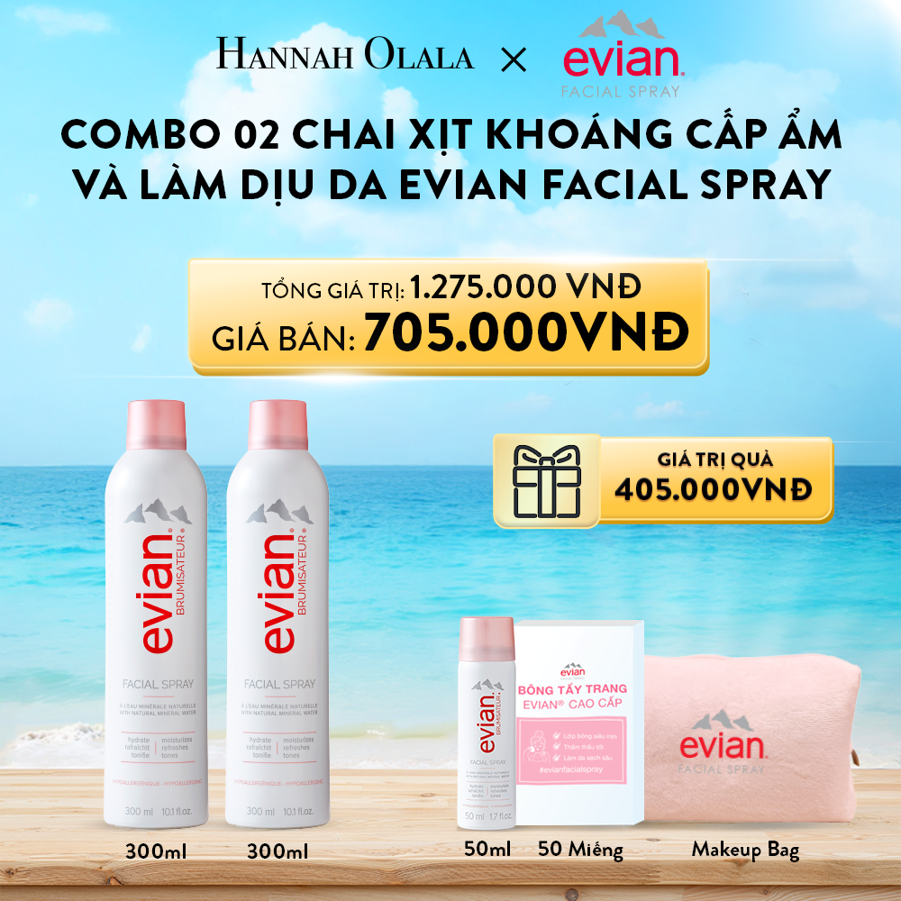 Deal 2: COMBO 2 CHAI XỊT KHOÁNG CẤP ẨM, LÀM DỊU DA EVIAN FACIAL SPRAY 300ML