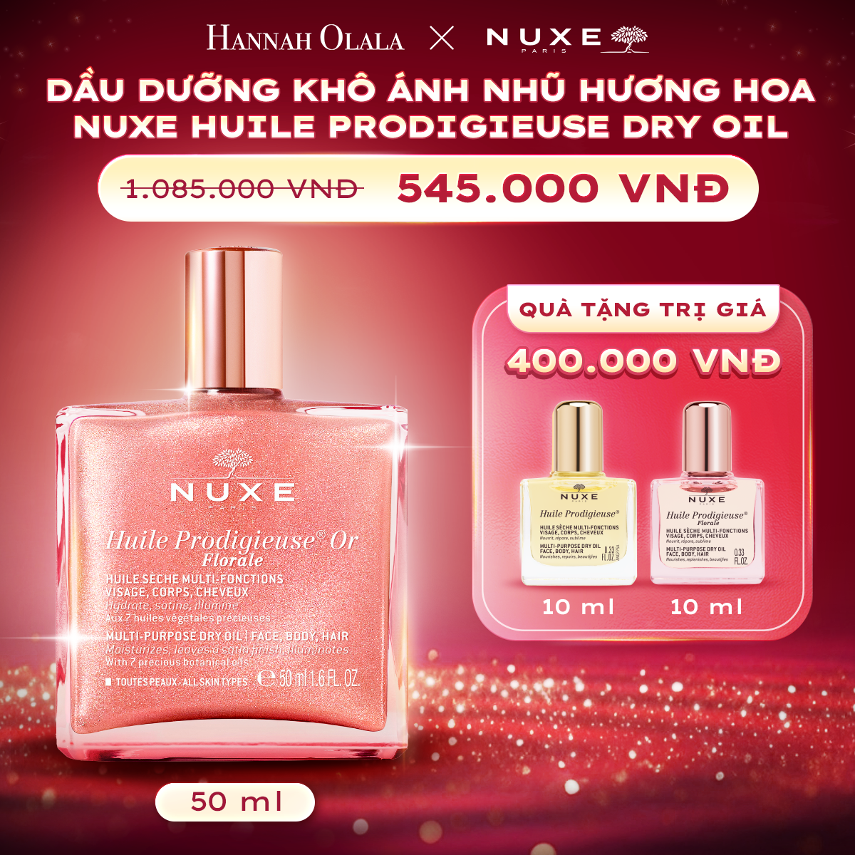 K57_DEAL 3: DẦU DƯỠNG KHÔ ÁNH NHŨ NUXE DRY OIL 50ML (CHỌN HƯƠNG)