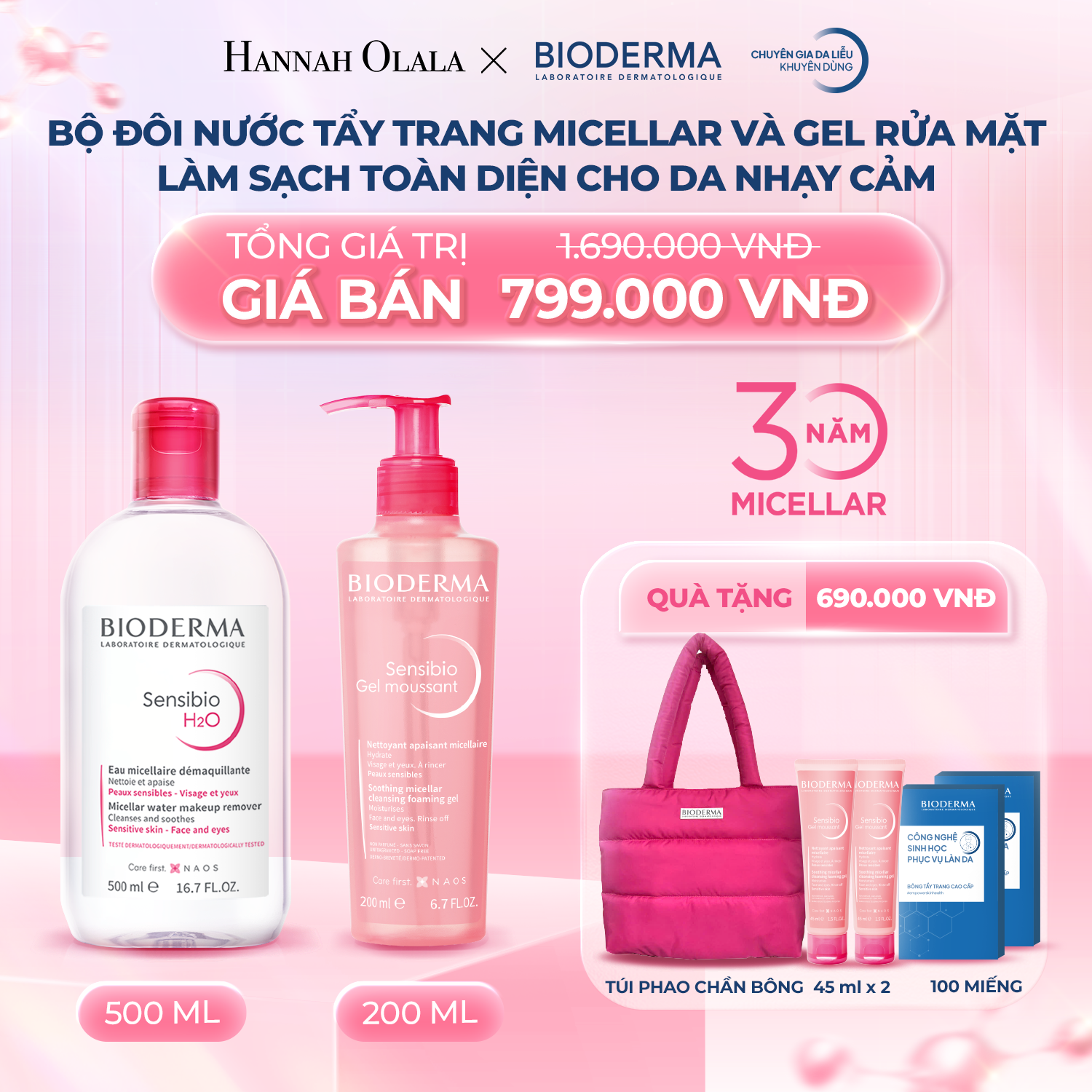 K2_DEAL 2: BỘ ĐÔI NƯỚC TẨY TRANG MICELLAR VÀ GEL RỬA MẶT LÀM SẠCH TOÀN DIỆN CHO DA NHẠY CẢM