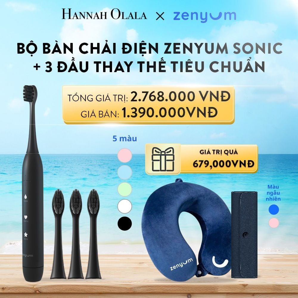 A40_DEAL 2: BỘ BÀN CHẢI ĐIỆN ZENYUM SONIC + 3 ĐẦU THAY THẾ TIÊU CHUẨN