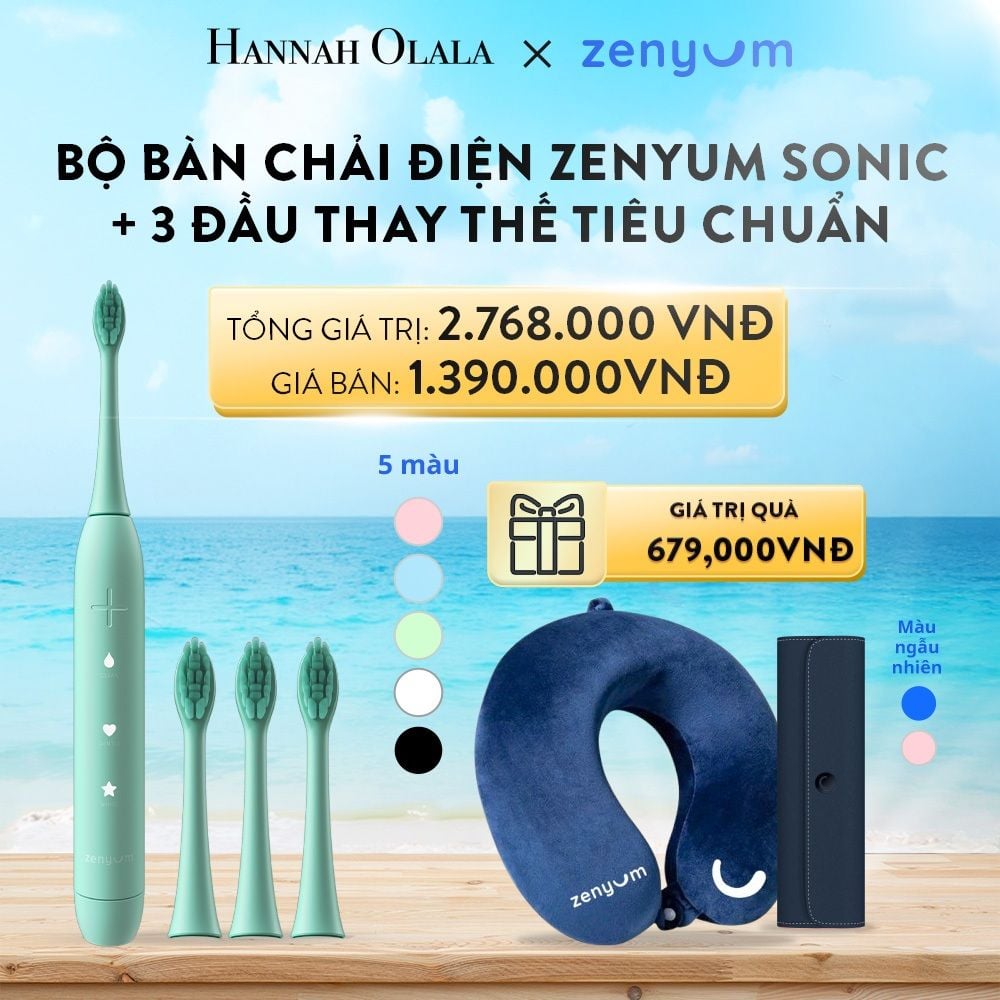 A40_DEAL 2: BỘ BÀN CHẢI ĐIỆN ZENYUM SONIC + 3 ĐẦU THAY THẾ TIÊU CHUẨN
