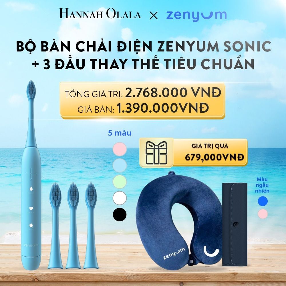 A40_DEAL 2: BỘ BÀN CHẢI ĐIỆN ZENYUM SONIC + 3 ĐẦU THAY THẾ TIÊU CHUẨN