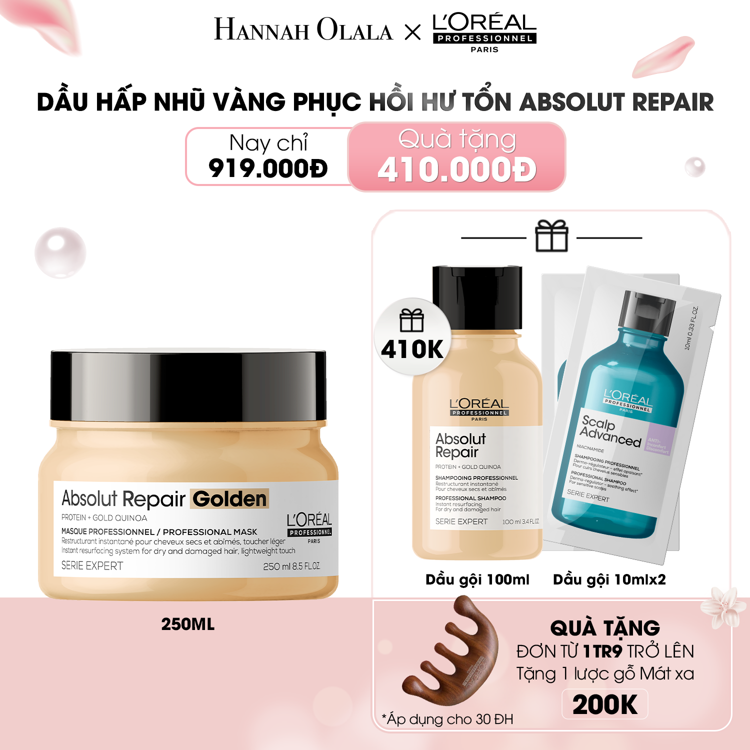  DEAL 3: DẦU HẤP NHŨ VÀNG PHỤC HỒI HƯ TỔN TOÀN DIỆN L'ORÉAL PROFESSIONNEL ABSOLUT REPAIR GOLDEN 250ML 