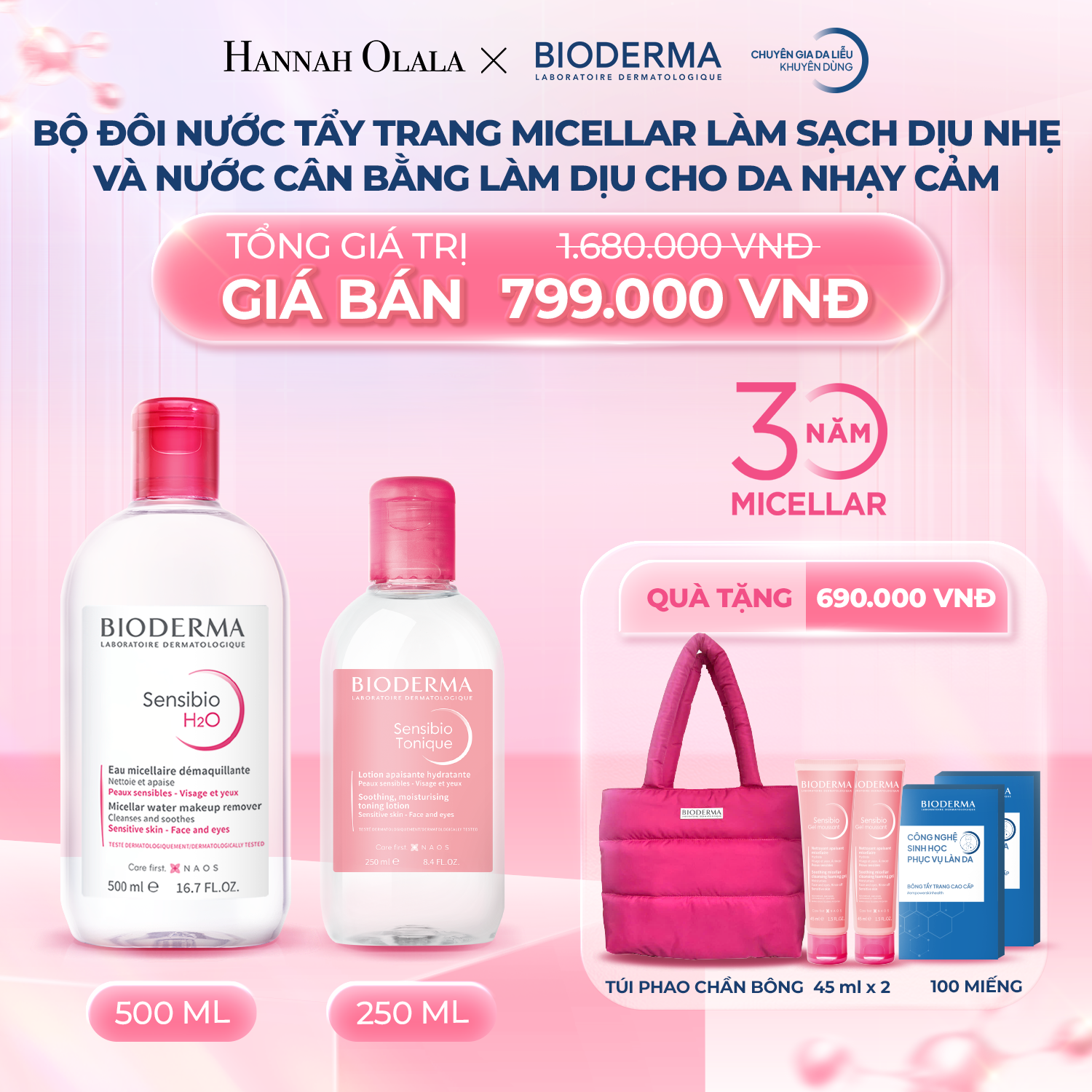 K3_DEAL 3: BỘ ĐÔI NƯỚC TẨY TRANG MICELLAR LÀM SẠCH DỊU NHẸ VÀ NƯỚC CÂN BẰNG LÀM DỊU CHO DA NHẠY CẢM
