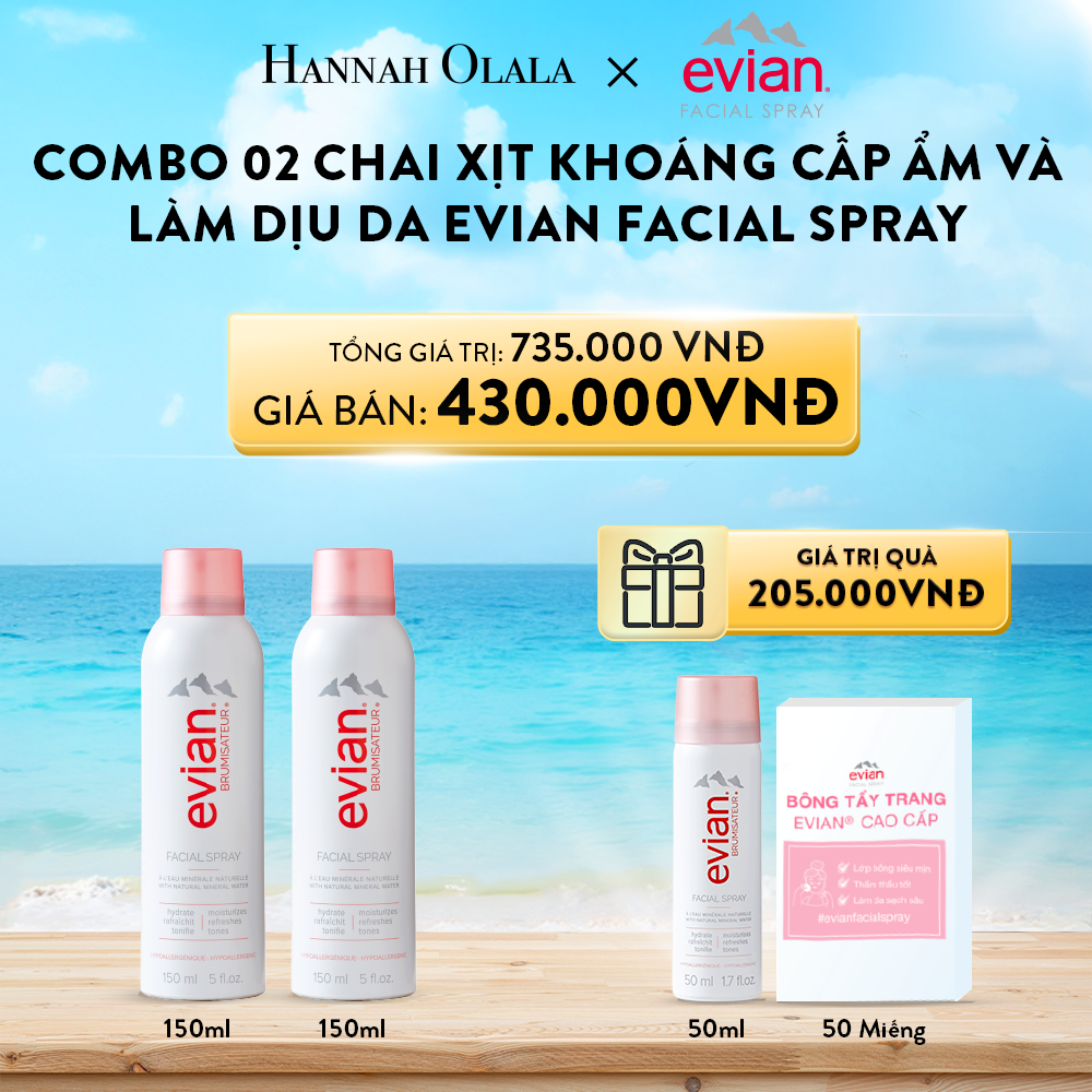 A156_Deal 3: COMBO 2 CHAI XỊT KHOÁNG CẤP ẨM, LÀM DỊU DA EVIAN FACIAL SPRAY 150ML