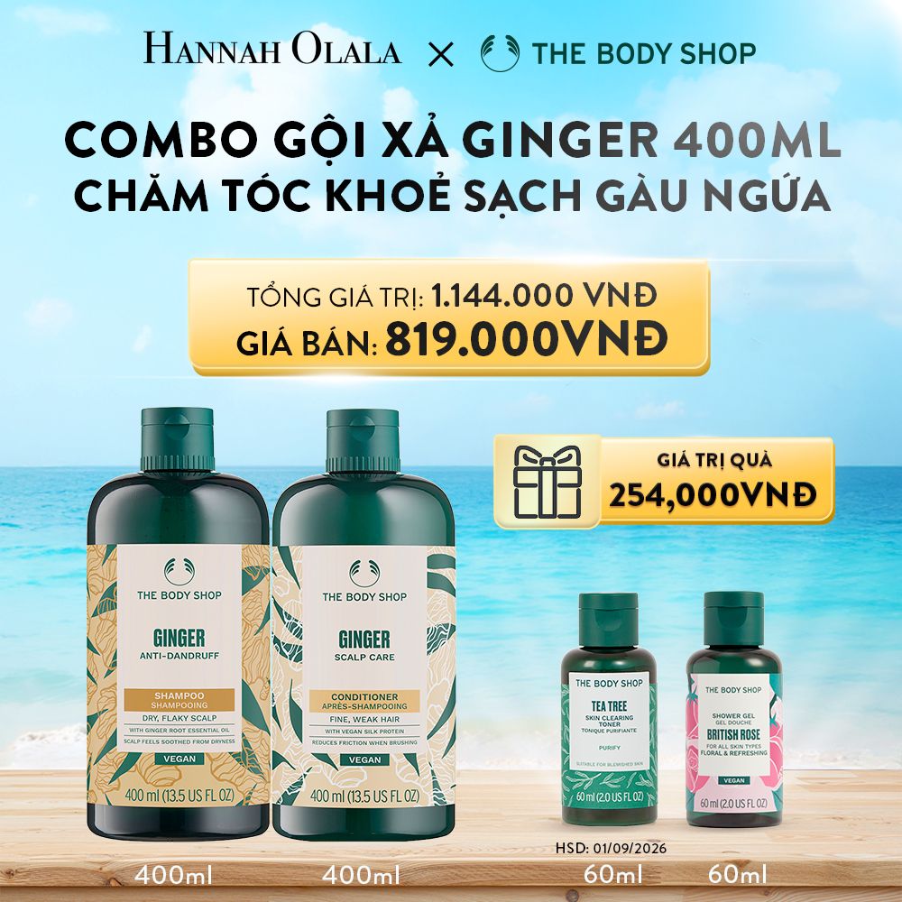 A68_DEAL 3: COMBO GỘI XẢ CHĂM TÓC KHỎE SẠCH GÀU NGỨA GINGER 400ML - SHAMPOO X CONDITIONER