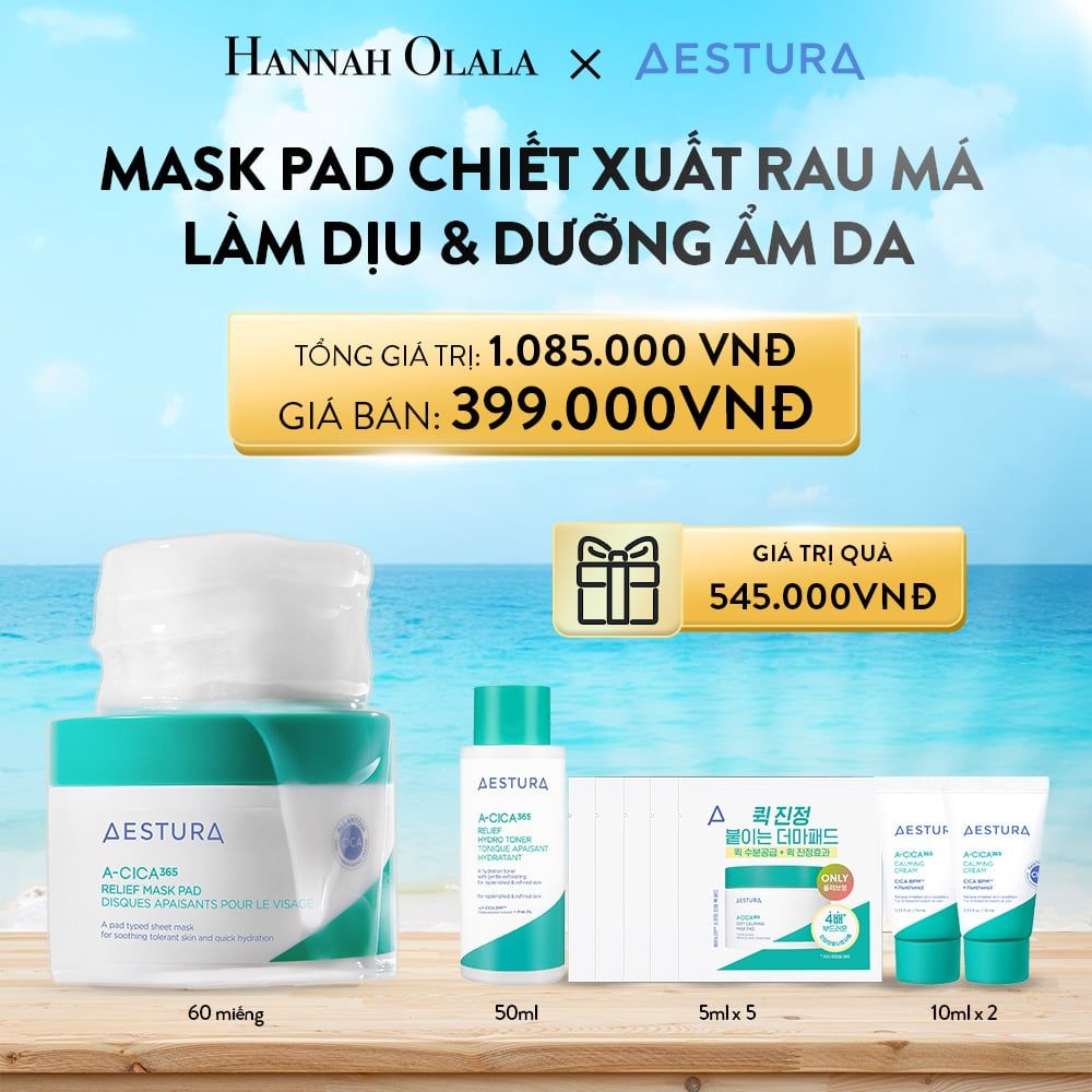 A844_DEAL 4: MASK PAD CHIẾT XUẤT RAU MÁ, LÀM DỊU & DƯỠNG ẨM DA AESTURA A-CICA365 RELIEF MASK PAD 60 MIẾNG