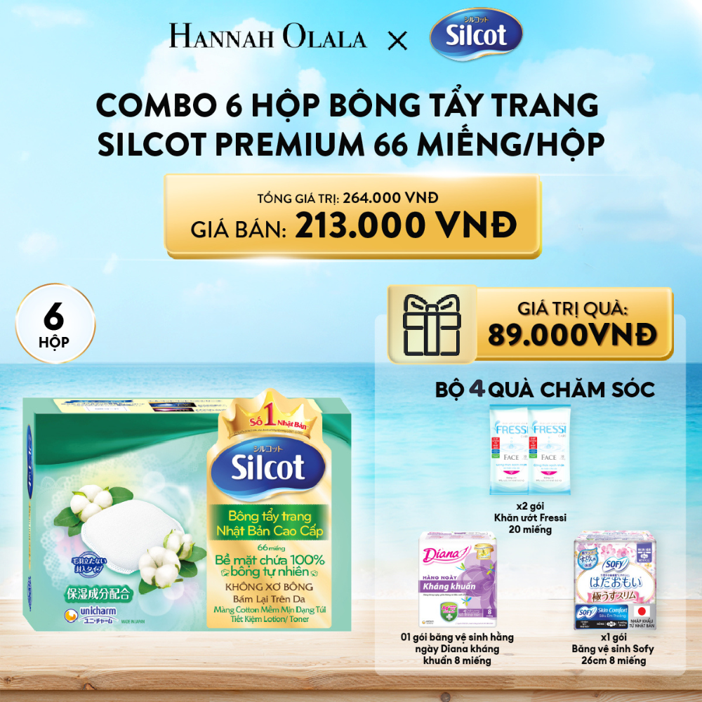 A540_Deal 4: COMBO 6 HỘP BÔNG TRANG ĐIỂM (BÔNG TẨY TRANG) CAO CẤP SILCOT PREMIUM 66 MIẾNG/HỘP