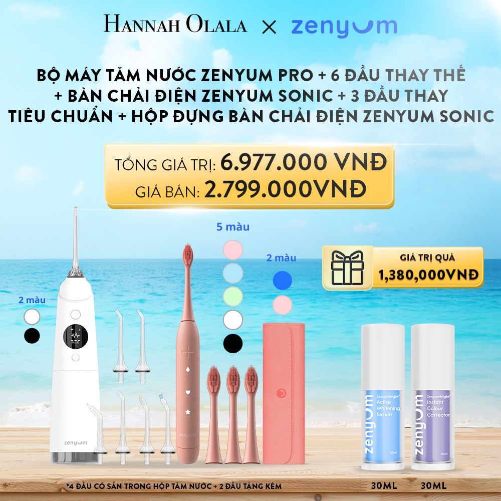 A51_DEAL 4: BỘ MÁY TĂM NƯỚC ZENYUM PRO + 6 ĐẦU THAY THẾ + BÀN CHẢI ĐIỆN ZENYUM SONIC + 3 ĐẦU THAY TIÊU CHUẨN + HỘP ĐỰNG BÀN CHẢI ĐIỆN ZENYUM SONIC