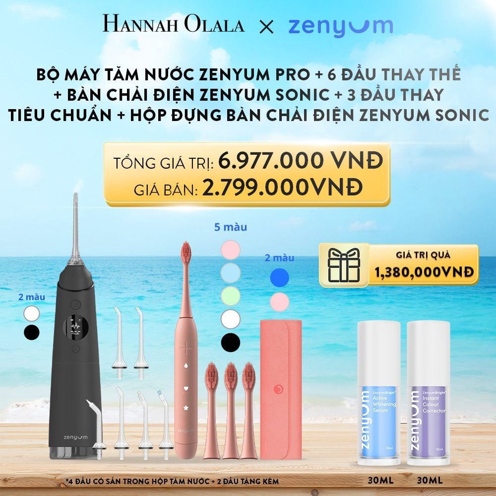 A51_DEAL 4: BỘ MÁY TĂM NƯỚC ZENYUM PRO + 6 ĐẦU THAY THẾ + BÀN CHẢI ĐIỆN ZENYUM SONIC + 3 ĐẦU THAY TIÊU CHUẨN + HỘP ĐỰNG BÀN CHẢI ĐIỆN ZENYUM SONIC