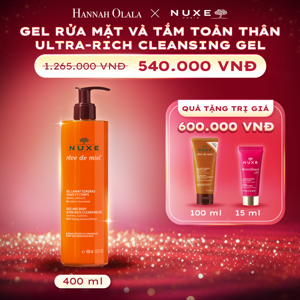 K62_DEAL 8: GEL RỬA MẶT VÀ TẮM TOÀN THÂN CHIẾT XUẤT MẬT ONG CHO DA KHÔ VÀ DA NHẠY CẢM NUXE REVE DE MIEL 400ML