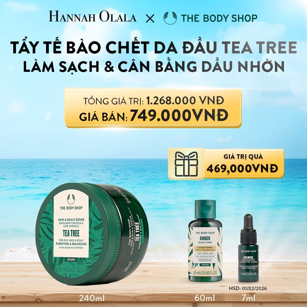 A70_DEAL 5: TẨY TẾ BÀO CHẾT LÀM SẠCH & CÂN BẰNG DA ĐẦU NHỜN TEA TREE HAIR SCRUB 240ML
