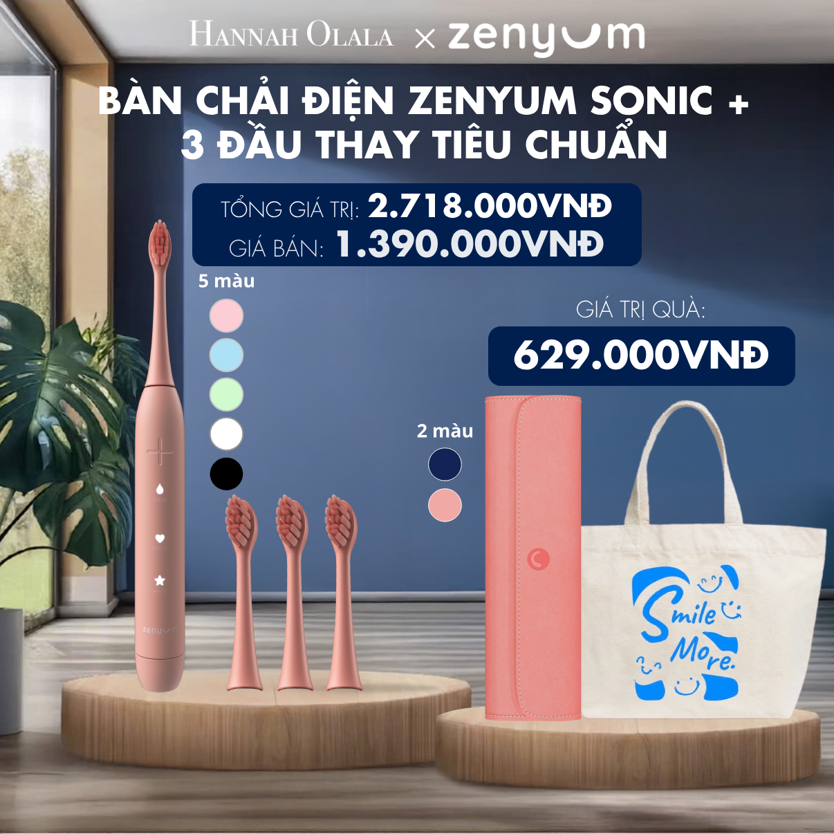 H185_DEAL 5: BỘ BÀN CHẢI ĐIỆN ZENYUM SONIC + 3 ĐẦU THAY THẾ TIÊU CHUẨN
