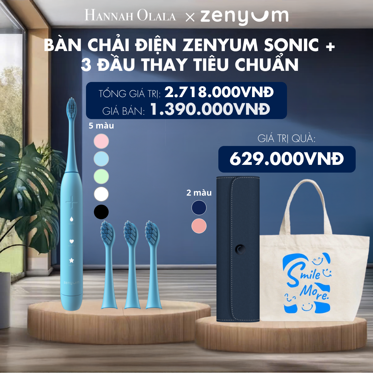 H185_DEAL 5: BỘ BÀN CHẢI ĐIỆN ZENYUM SONIC + 3 ĐẦU THAY THẾ TIÊU CHUẨN