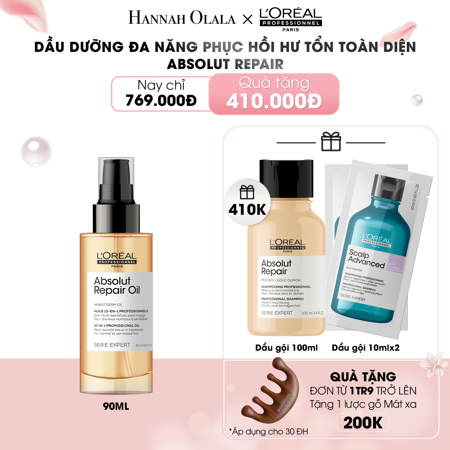  DEAL 7: TINH DẦU ĐA NĂNG PHỤC HỒI TÓC HƯ TỔN TOÀN DIỆN 10 TRONG 1 L'ORÉAL PROFESSIONNEL SERIE EXPERT ABSOLUT REPAIR GOLD 90ML 