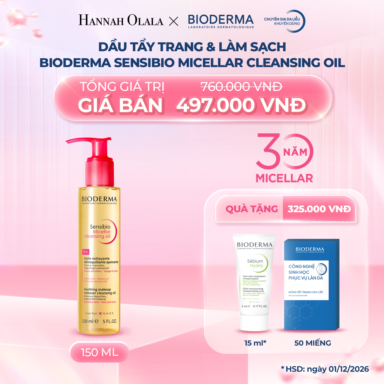 K9_DEAL 9: DẦU TẨY TRANG & LÀM SẠCH BIODERMA SENSIBIO MICELLAR CLEANSING OIL 150ML