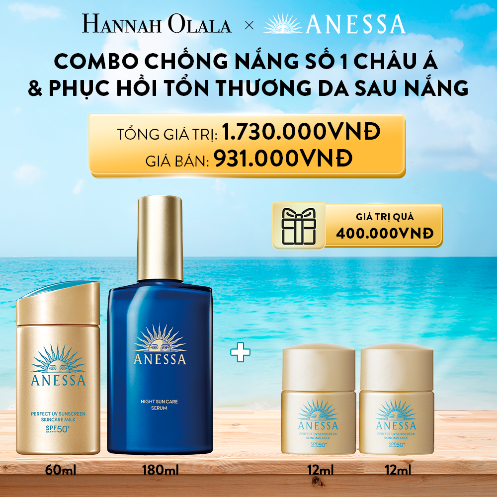 DEAL 7: BỘ SERUM PHỤC HỒI DA SAU NẮNG ANESSA NIGHT SERUM 180ML & SỮA CHỐNG NẮNG KIỀM DẦU ANESSA GOLD MILK 60ML
