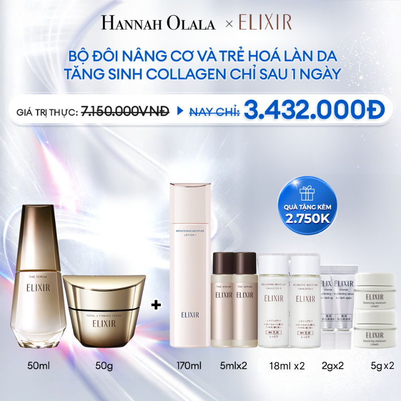 A55_DEAL 4: BỘ SERUM KÍCH HOẠT TRẺ HÓA LÀN DA ELIXIR THE SERUM 50ML VÀ KEM DƯỠNG CẢI THIỆN CHẢY XỆ TOTAL V FIRMING CREAM 50G