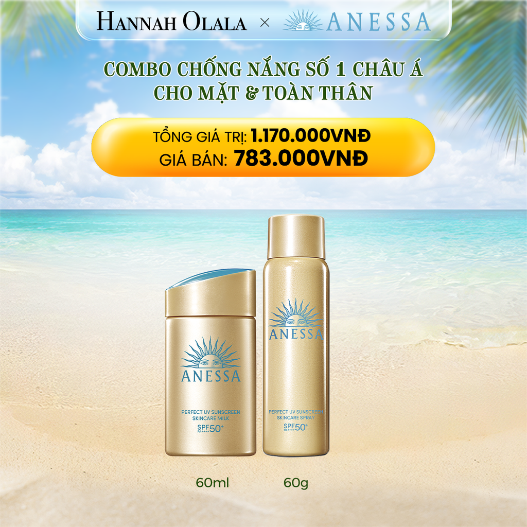 DEAL 4 BACKUP: BỘ KEM CHỐNG NẮNG DẠNG SỮA BẢO VỆ HOÀN HẢO ANESSA PERFECT UV SKINCARE MILK 60ML + XỊT CHỐNG NẮNG BẢO VỆ HOÀN HẢO GOLD SPRAY 60G