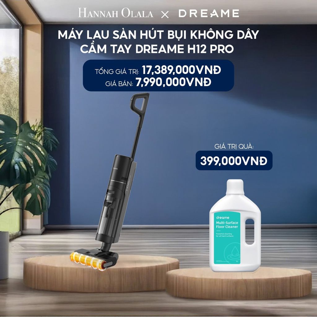 H196_DEAL 12: MÁY LAU SÀN HÚT BỤI KHÔNG DÂY CẦM TAY DREAME H12 PRO - BẢN QUỐC TẾ - BH 24 THÁNG