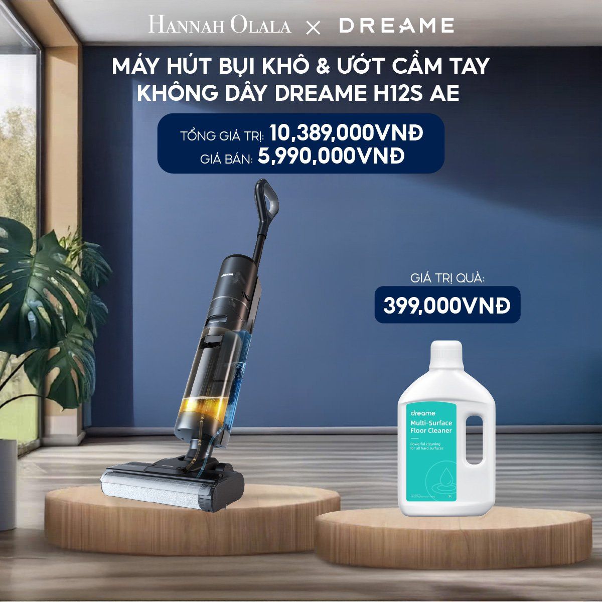 H197_DEAL 13: MÁY HÚT BỤI KHÔ & ƯỚT CẦM TAY KHÔNG DÂY DREAME H12S AE - BẢN QUỐC TẾ - BH 24 THÁNG