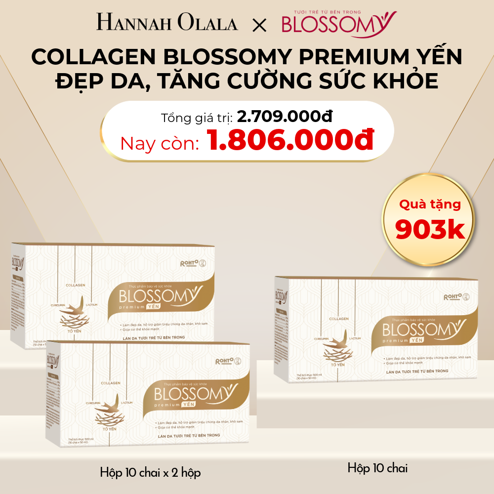 A10_DEAL 19: MUA 2 HỘP 10 TẶNG 1 HỘP 10 THỰC PHẨM BẢO VỆ SỨC KHỎE BLOSSOMY PREMIUM TỔ YẾN (MÀU VÀNG) (HỘP 10 CHAI X 3 HỘP)