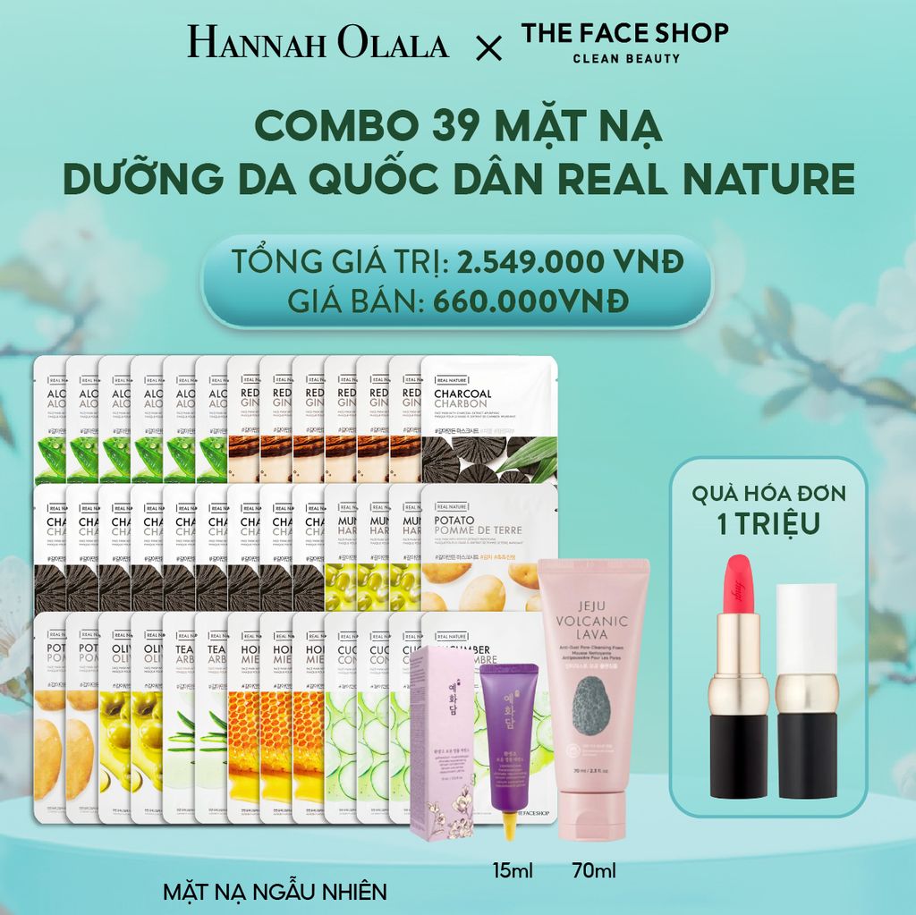 E603: DEAL 1: COMBO 39 MẶT NẠ DƯỠNG DA QUỐC DÂN REAL NATURE