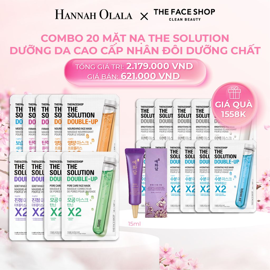 M623_DEAL 10: COMBO 20 MẶT NẠ THE SOLUTION DƯỠNG DA CAO CẤP NHÂN ĐÔI DƯỠNG CHẤT