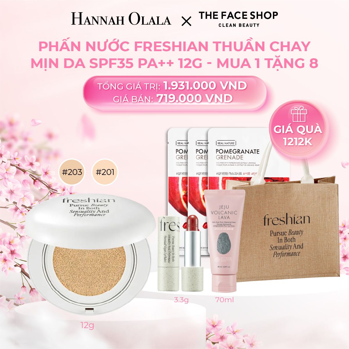 M624_DEAL 1: PHẤN NƯỚC FRESHIAN THUẦN CHAY MỊN DA SPF35 PA++ 12G MUA 1 TẶNG 8