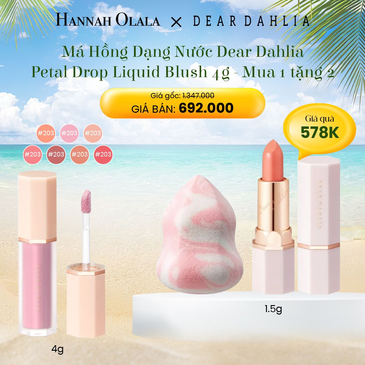 E112_DEAL 3: MÁ HỒNG DẠNG NƯỚC DEAR DAHLIA PETAL DROP LIQUID BLUSH 4G