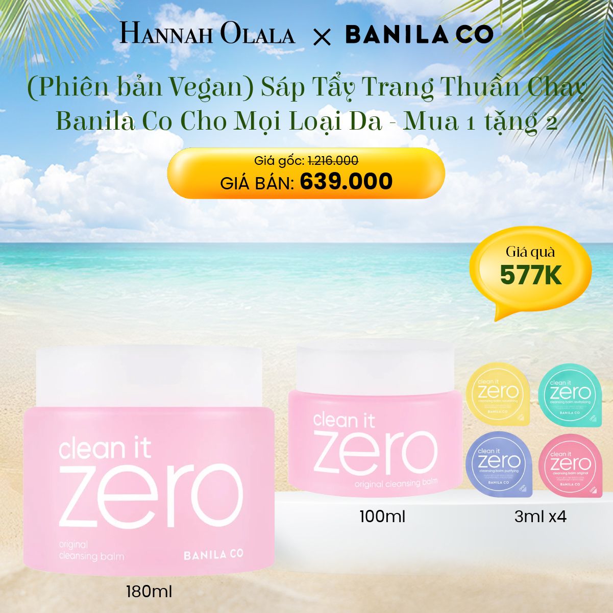 E119_DEAL 1: (PHIÊN BẢN VEGAN) SÁP TẨY TRANG THUẦN CHAY BANILA CO CHO MỌI LOẠI DA
MUA 1 TẶNG 2