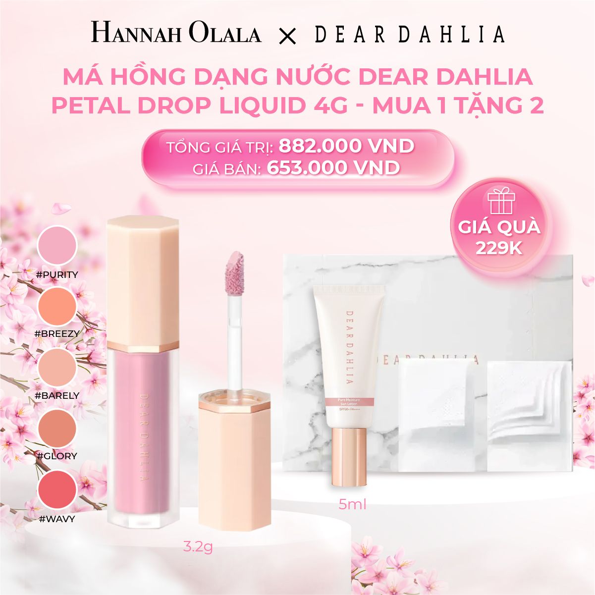 M644_DEAL 2: MUA 1 TẶNG 2 MÁ HỒNG DẠNG NƯỚC DEAR DAHLIA PETAL DROP LIQUID 4G