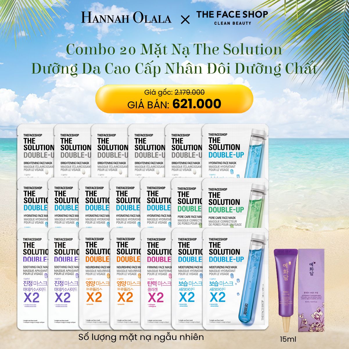 E84_DEAL 8: COMBO 20 MẶT NẠ THE SOLUTION DƯỠNG DA CAO CẤP NHÂN ĐÔI DƯỠNG CHẤT