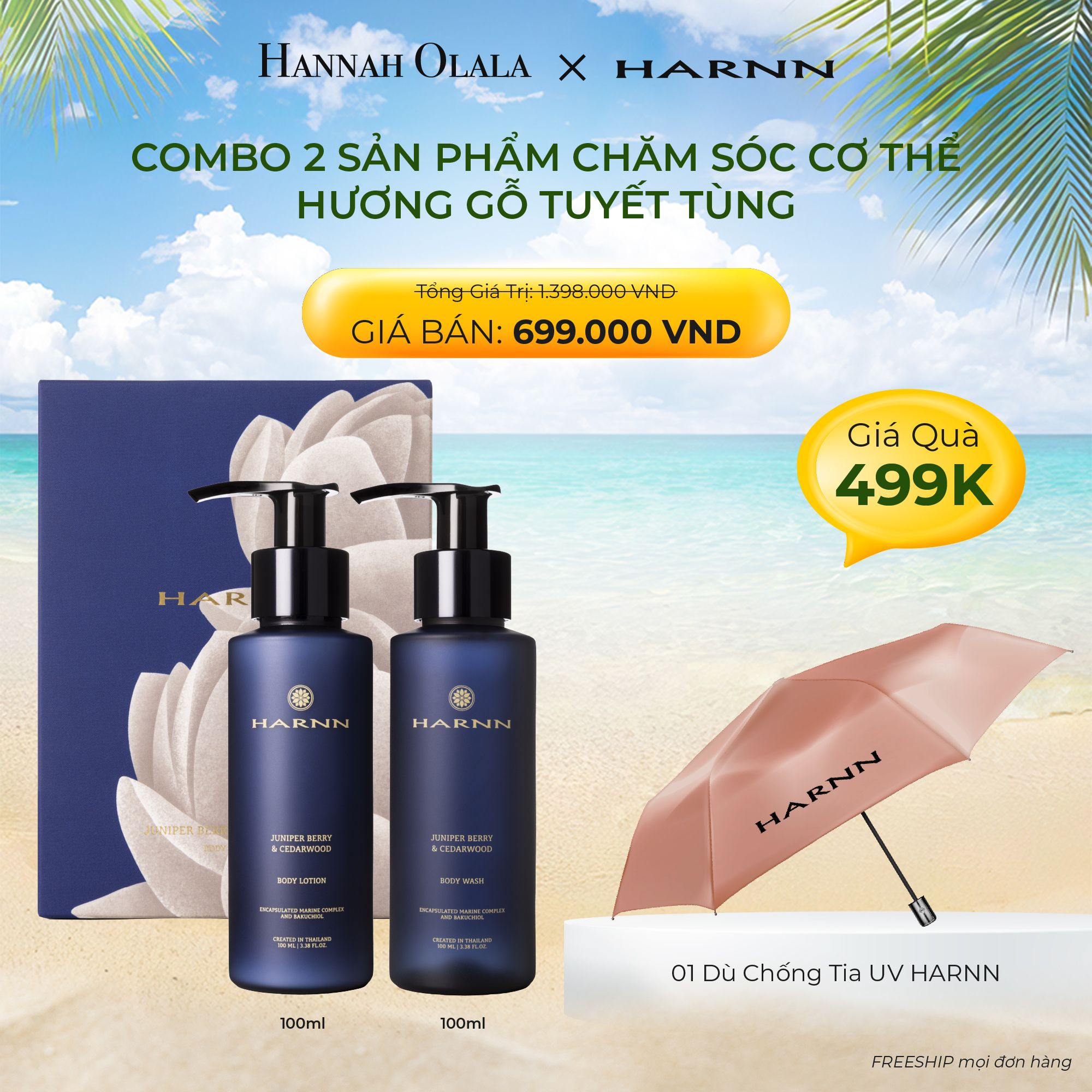 E432_DEAL 1: COMBO 2 SẢN PHẨM CHĂM SÓC CƠ THỂ - TRAVEL SIZE 100ML (BAO GỒM 1 GEL / SỮA TẮM + 1 SỮA DƯỠNG THỂ HARNN)