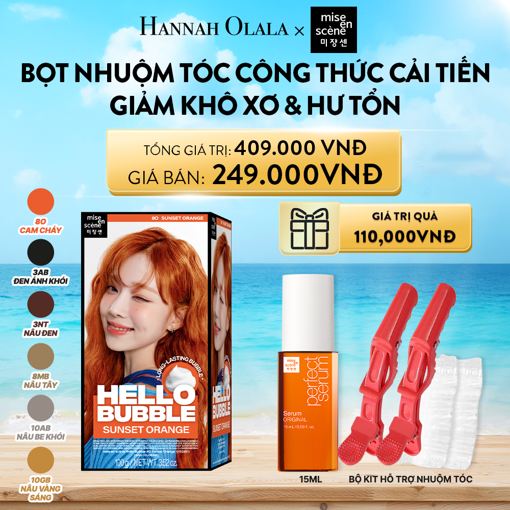 A557_DEAL 6: NHUỘM TÓC TẠI NHÀ MISE EN SCÈNE HELLO BUBBLE 100G DẠNG BỌT KEM, CÔNG THỨC CẢI TIẾN MỚI HẠN CHẾ KHÔ XƠ VÀ HƯ TỔN