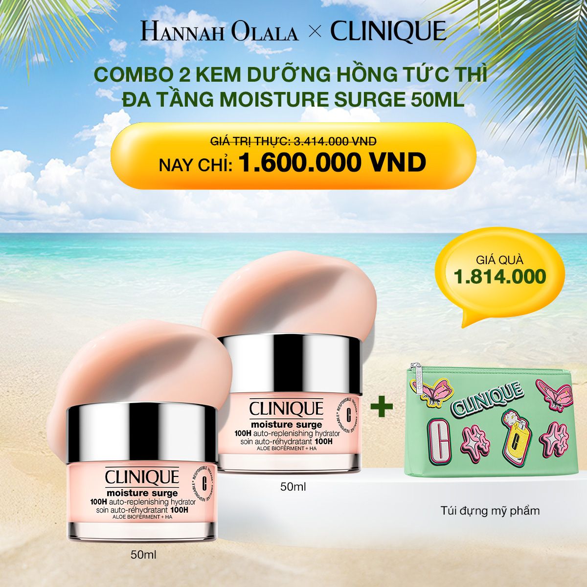 E45_DEAL 1: KEM HỒNG DƯỠNG ẨM TỨC THÌ 100H CLINIQUE MOISTURE SURGE 100H AUTO-REPLENISHING HYDRATOR 50ML