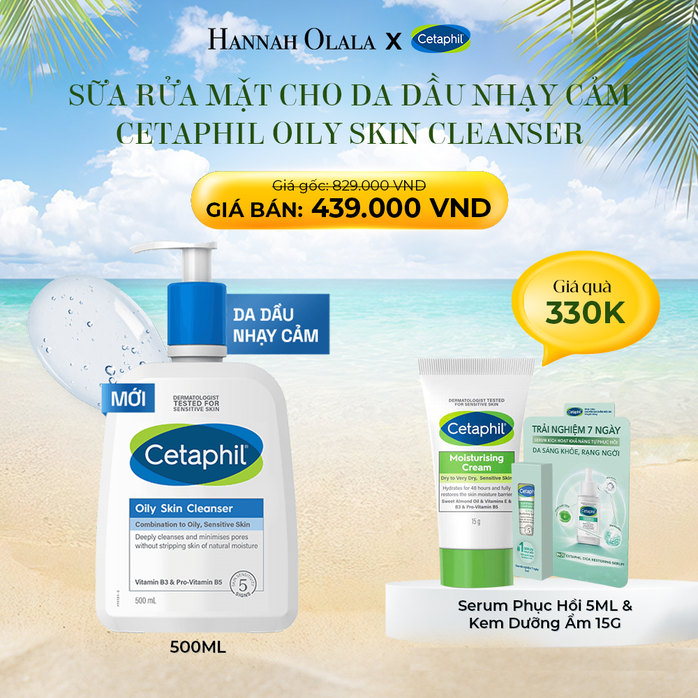 E584_DEAL 2: SỮA RỬA MẶT DỊU LÀNH CHO DA DẦU NHẠY CẢM CETAPHIL OILY SKIN CLEANSER 500ML