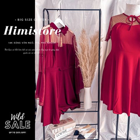 HM431 [Đầm Bigsize Nữ] Đầm ren đỏ tay dài from chữ A cổ trụ đến từ thương hiệu Himistore