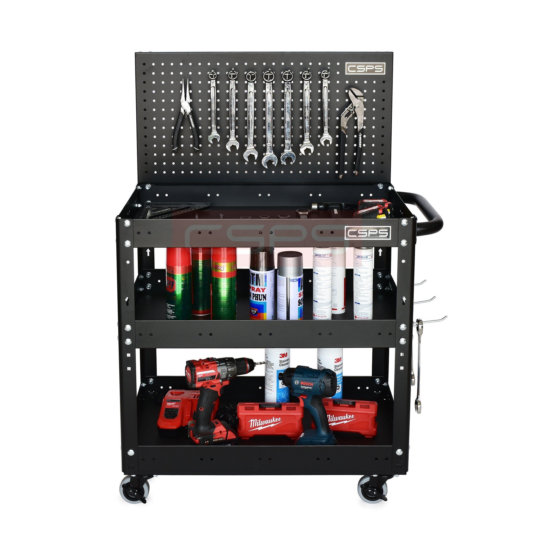 Vách lưới xe đẩy CSPS 03 ngăn - 71cm màu đen/ đỏ