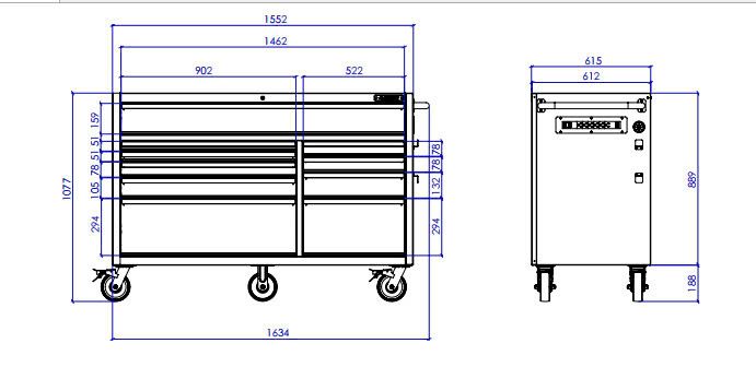 Tủ dụng cụ CSPS 155cm - 10 hộc kéo màu đen