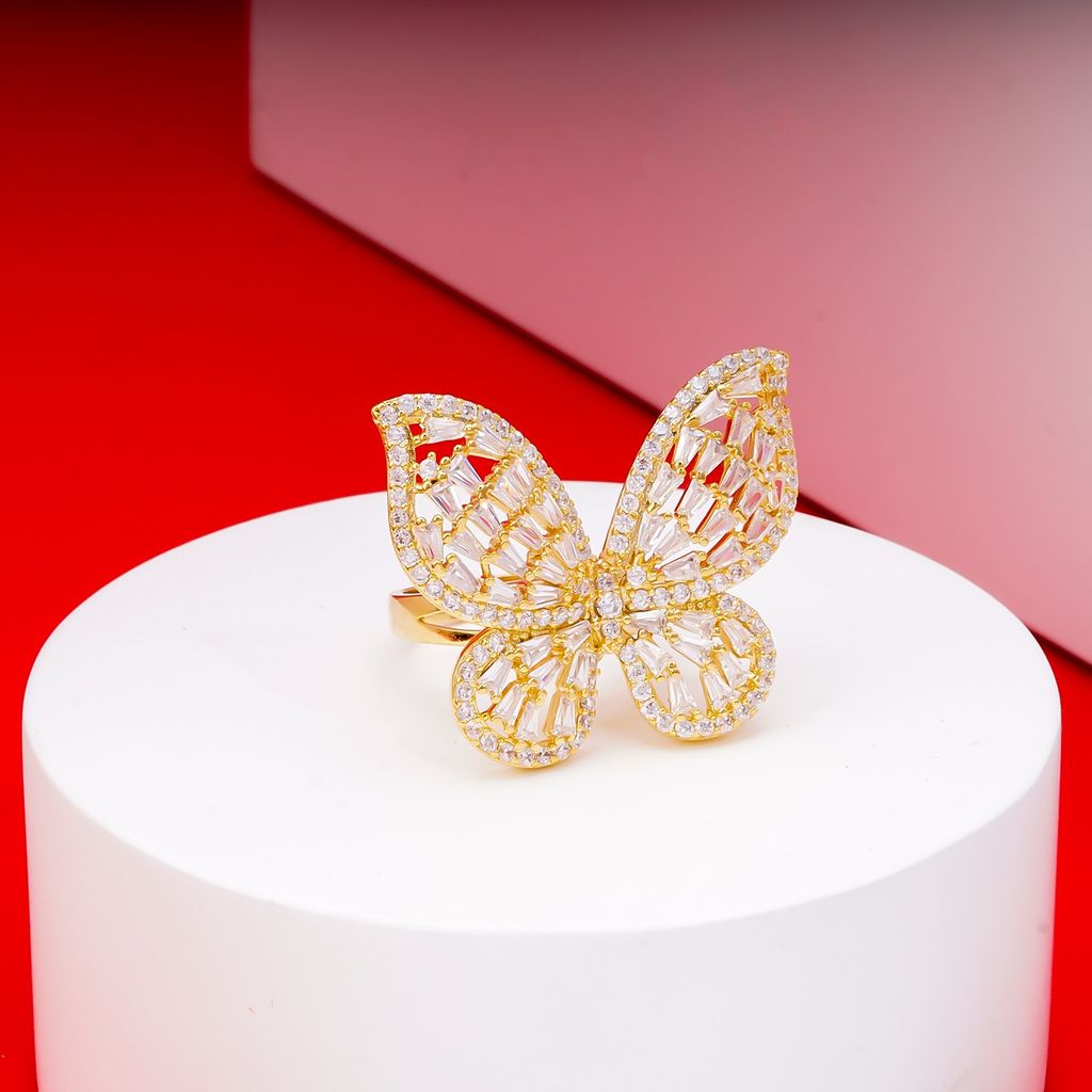 Nhẫn bướm nữ UHA mạ vàng 18K đính đá CZ N327172A-205