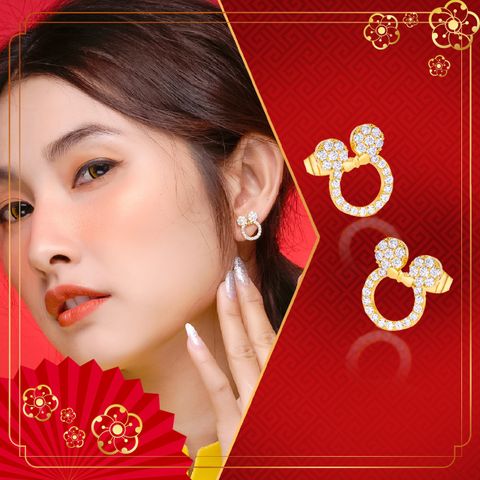 Bông tai nữ UHA mạ vàng 18K , đính kim cương nhân tạo B134-120