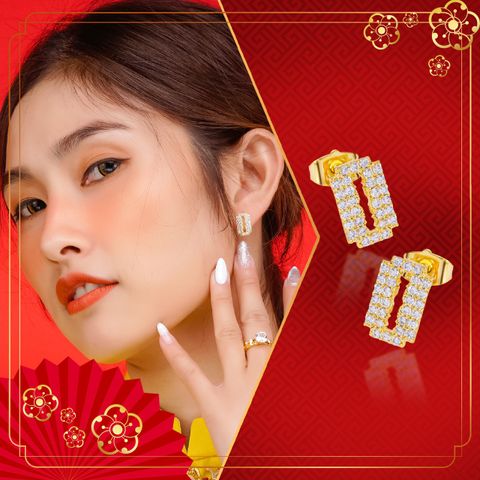 Bông tai nữ UHA mạ vàng 18K , đính kim cương nhân tạo B1178134-70