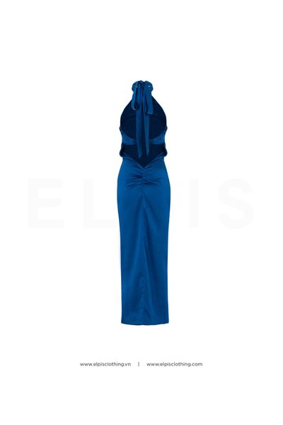 Xanh ELPIS - Đầm lụa ôm cổ yếm hở lưng SS23D92