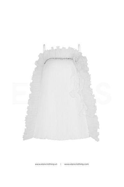 Trắng ELPIS - Đầm suông hai dây phối organza EL23D99