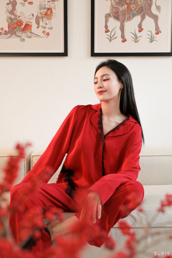 Đỏ ELPIS - Pyjama lụa cao cấp phối ren SP24P79